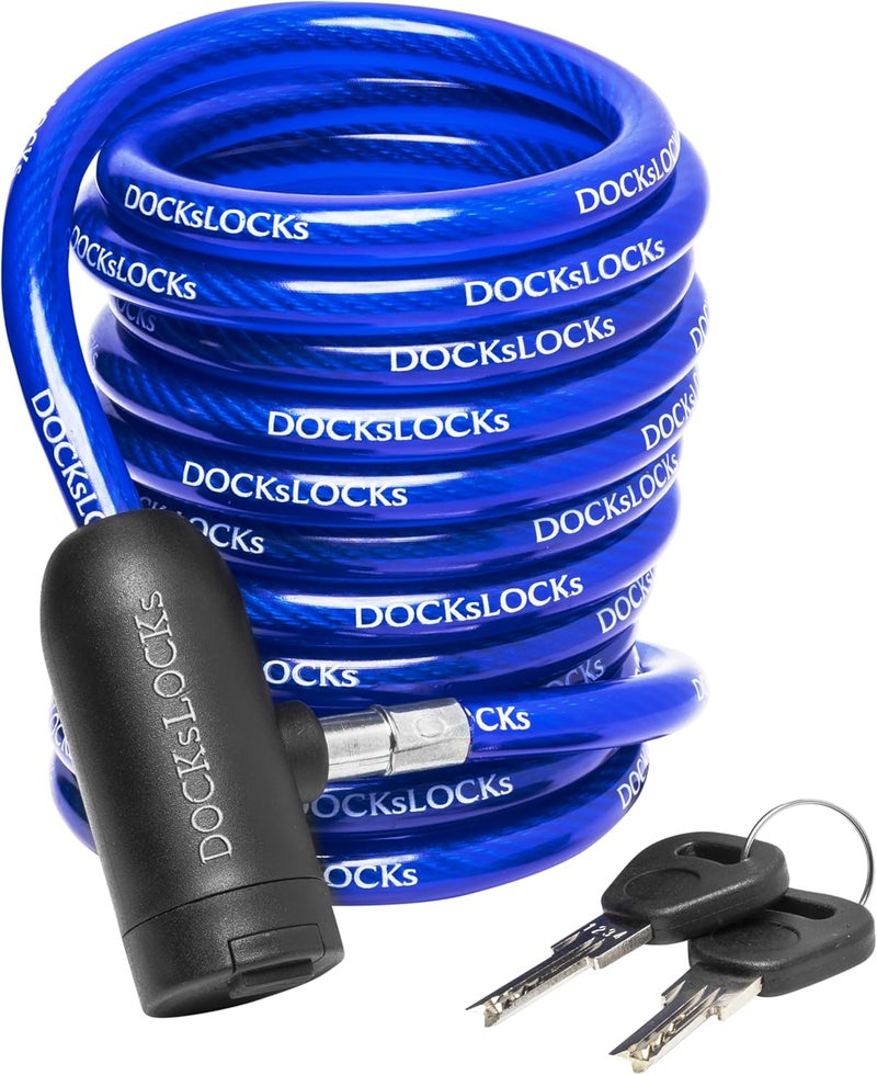DocksLocks Coiled Security Cable with Key Lock (5’, 10’, 15’, 20’ or 25’ Lengths), Weatherproof Multi-Purpose Anti-Theft Protection for Kayaks, Bikes, Paddleboards, Scooters, Equipment and More 15ft - Image 1